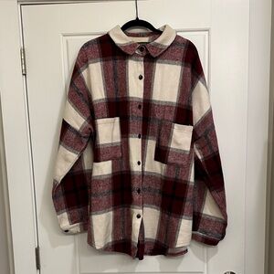 DAVI & DANI Plaid Button Down Shirt - Red and Cream